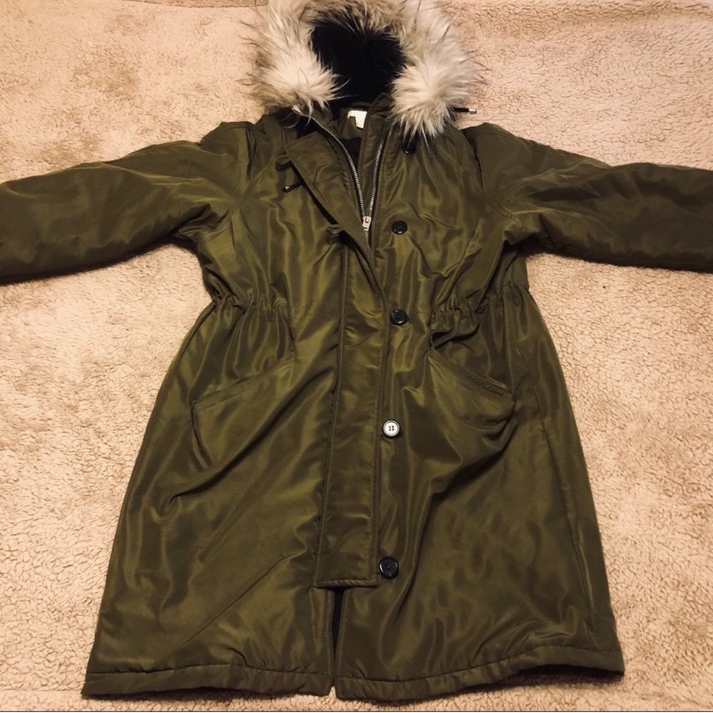Olive Green Parka with Faux Fur Hood